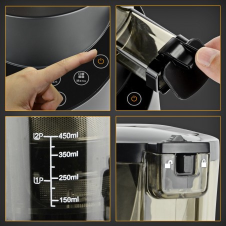 Prensadora en Frío. Exprimidor, Licuadora. Extractor de Zumos, 8 programas, Fácil Limpieza, Silenciosa, Dieta Detox, Recetario