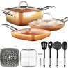 Set Sartenes Copper Pan 12 pzs, Antiadherente, Cerámica, Revestimiento Cobre Alta Calidad,