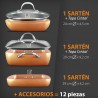Set Sartenes Copper Pan 12 pzs, Antiadherente, Cerámica, Revestimiento Cobre Alta Calidad,