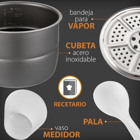 Olla Robot Programable, 14 Programas, Gran Capacidad, Táctil, Sistema de Seguridad. Accesorios y Recetario. Cocina Fácil