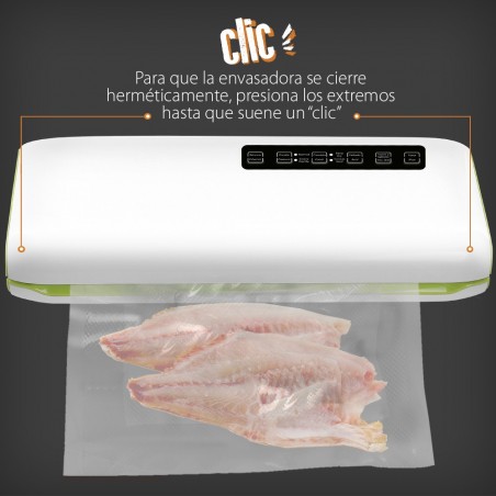 Envasadora al vacío, Fácil de usar, Modos de envasado, Regulable, Táctil, Ligera, Incluye Rollo de Bolsas